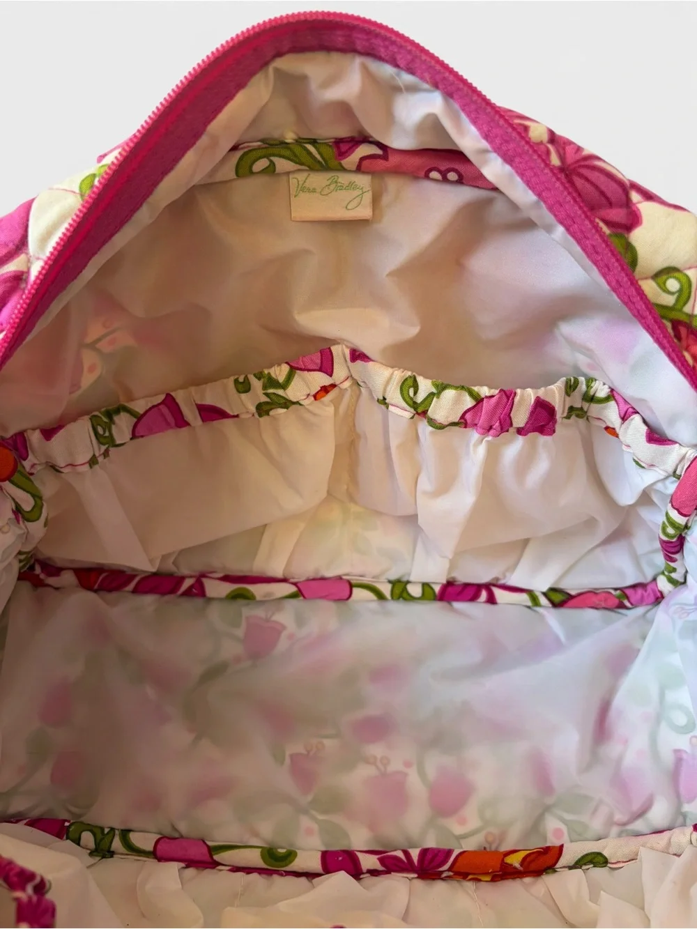 Vera Bradley Retired Lilli Belle Floral Travel Cosmetic Bag Pink Green Orange